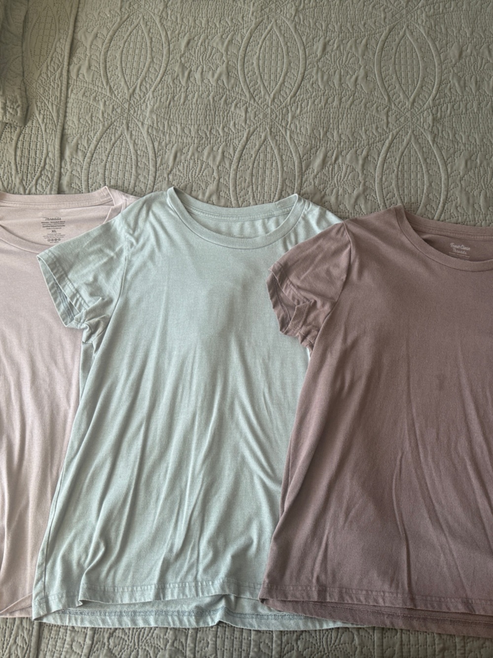 Everyday Short Sleeve Scoop Neck Tee - Set of 3 - Pink, Mint, Mauve